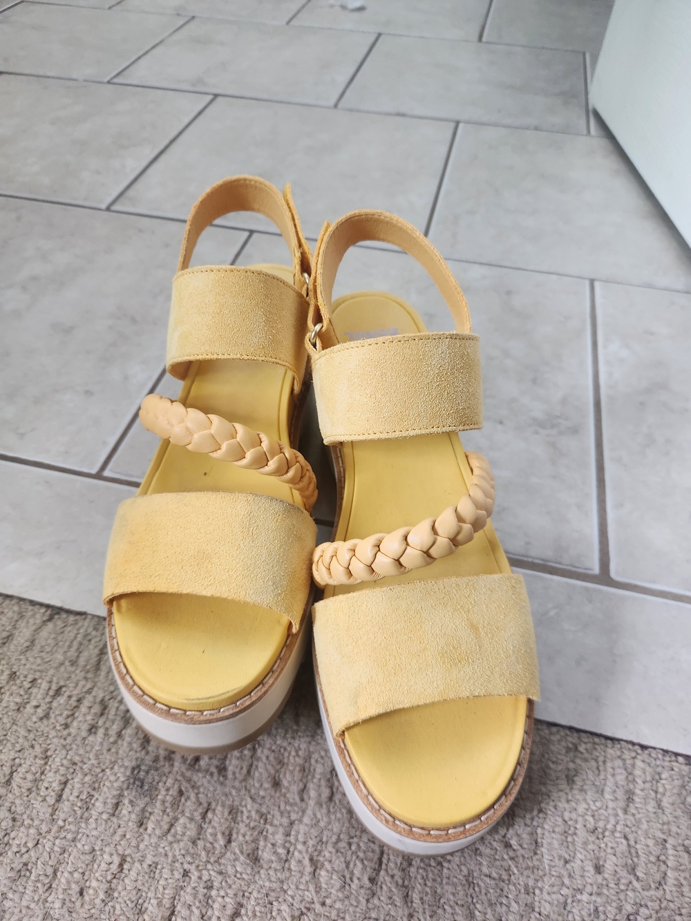Sorel Yellow Braided Strap Platform Sandals